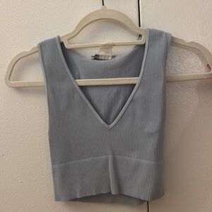 Jordyn Jagger Light Blue V Neck Ribbed Top